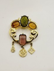 Charm Brooch Pin Jeweled Ornate Victorian Gold-Tone ELEGANT Vintage