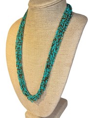 Vintage Turquoise Seed Bead Multi Strand Necklace 30” Long