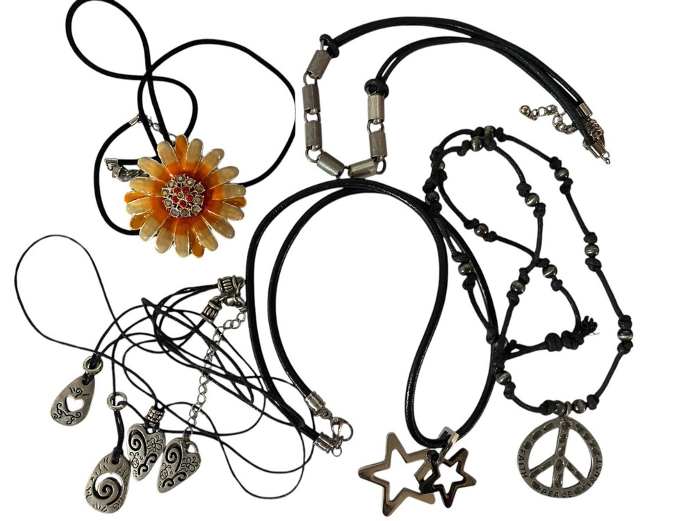 Vintage 90s Y2K Necklace Beaded Leather Choker Lot Of 5 Peace Flower Star Heart