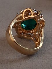 14K gold plated Lind Cubic Zirconia halo green stone vintage ring. SZ 4.5
