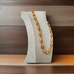 Vintage Style Ethnic Indo/Tibet Tribal Theme Silver Capped Amber Resin Necklace
