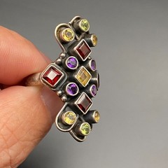 Vintage Multiple Stones Sterling Silver Ring Size 6
