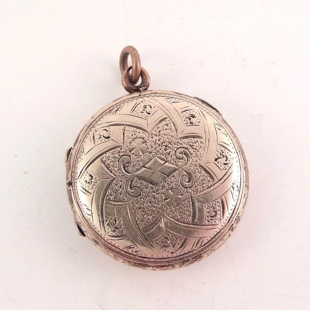 Antique Victorian Rolled Gold Engraved Round Locket Hair Receiver Ornate