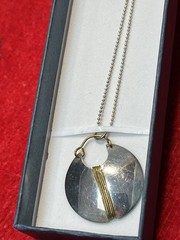 Vintage Modern Handmade by Banner 2-Tone Sterling Silver Disk Pendant Necklace