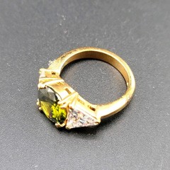Vtg Sz 7 Ring J Green Cubic Zirconia Clear Triangles Designer Fashion Jewelry