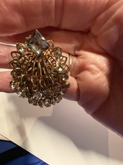 Vintage 1930s Rhinestone Dangle Brooch Gold Tone Filigree PAT 2066969 Art Deco