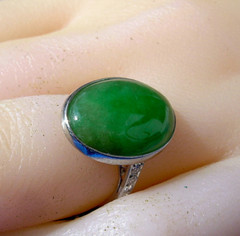 Original EARTH MINED Imperial Jadeite JADE Deco Engagement Ring PLATINUM DIAMOND