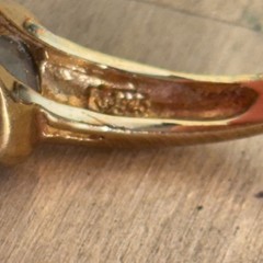 Gold Tone Costume Ring w Channel Set Blue Stones, China Sz 8.75