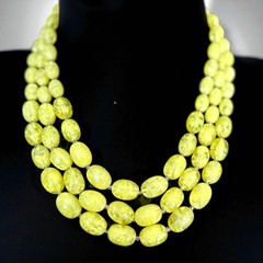 Austria Lucite Bead Necklace Yellow Multi Strand Mid Century Vintage Bib 18 Inch