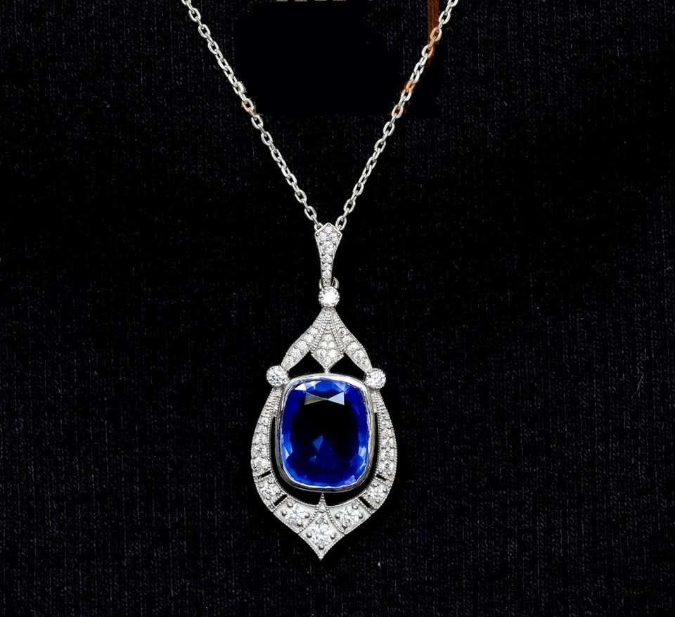 2.30Ct Art Deco Style Lab Created Blue Diamond Women’s Pendant 14K White Gold FN