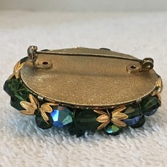 Vintage Brooch AB Crystal / Glass Beads Faceted Heavy Blues & Greens Sparkly