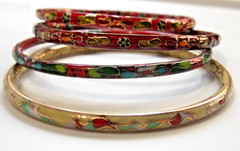 CLOISONNE ( LOT OF 4 ) GLASS FLORAL LEAF VARIOUS COLORS BANGLES BRACELETS