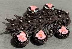 Vintage Russian Rostov Finift Filigree Hand-Painted Porcelain Cabochons Brooch