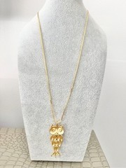 Vintage 1970s Gold Tone Avon Articulated Owl Pendant Necklace Layering 22”