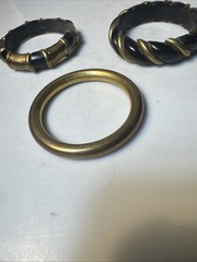 3 VTG BLACK BONED HORN w/BRASS /GOLD INLAIDED BANGLE BRACELETS