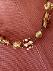Vintage Wire Wrapped Peach Champagne Art Glass Bead Chain Necklace 20″ 50g