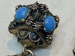 Italian Etruscan Revival 800 Silver Fob Charm Bracelet Semi Precious Stones