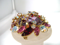JULIANA Purple Pink Red Rhinestone Vintage Brooch Earring Set