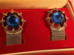Swank Cufflinks Set Vintage With Blue Stones Comes In Original Box