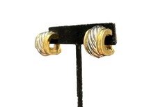 Vtg TJ M USA Half Moon Roped Earrings Silver Gold Toned Clip On Stud Cuffs