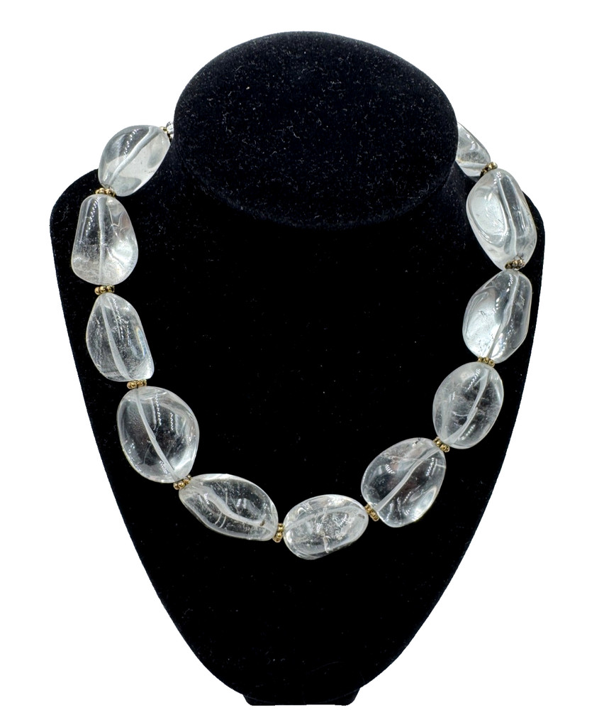 ROCK CRYSTALS GENUINE LARGE CHUNKY ICE COLD NUGGETS POLISHED NECKLACE CHOKER 16″
