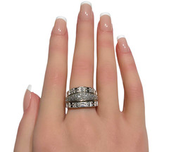Sterling Silver 925 Wide Band Ring Baguette CZ Crystals Pavé Art Deco…