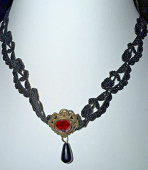 Victorian Style Gothic Lace Red Gem Choker Necklace 14-15″ Steampunk – Vampire