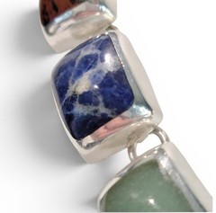 Estate Statement Taxco TZ-17 Sterling Silver Multi Stone Necklace 101g Rainbow