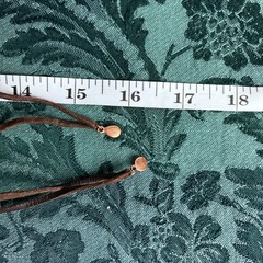 Vintage Adjustable Brown Faux Leather Cord Necklace Patina Scroll Pendant