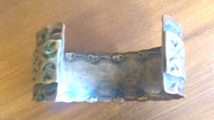 Vintage Brass Stamped Copper and Brass Cuff Bracelet Artisan Metal Art