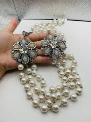 Dazzling AB Rhinestone Vintage Hollywood Glamorous Layered Faux Pearl Necklace