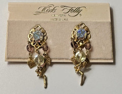 Kirks Folly Gold Tone Fairy Pixie Angel Grape Rhinestone Clip on Earrings
