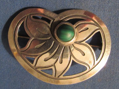 VINTAGE SIGNED STAMAS STERLING SILVER & MALICITE BROOCH PIN 1 3/4 X 1 1/4
