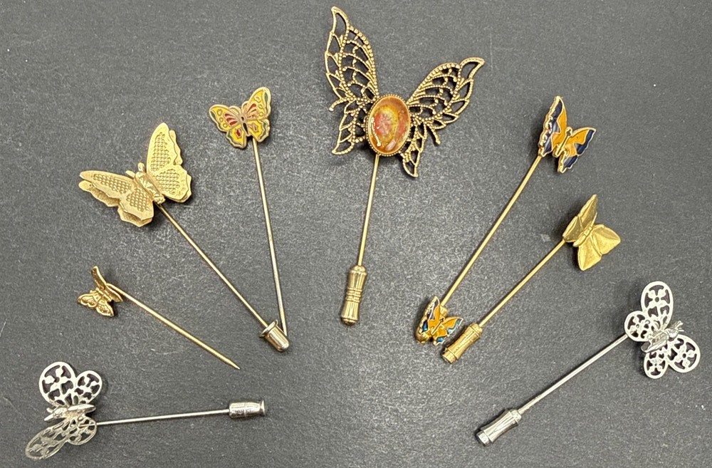 Lot Of Stick Pins – All Butterflies Silver Gold Tone Filigree Cloisonné J57
