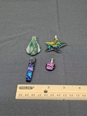 Vtg Dichroic Art Glass Pendant Lot 4 Pcs Shimmer Iridescent Star Studio Jewelry