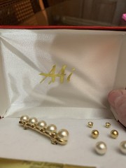 Vintage AAI Jewelry Set Simulated Pearls Brooch 3 Pair Earrings