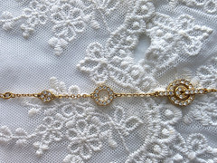 Vintage Bracelet Swan Signed Swarovski Crystals Geometric Chain Gold Tone 7.5″ L