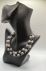 Vintage Sterling Silver 925 Pearl and Black Onyx Collar Necklace Elegant Estate