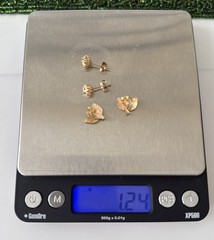 Lot x 2 Pairs VTG 14K Solid Yellow & Multi Color Gold Stud Earrings