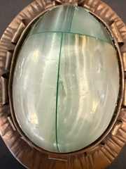 Vintage Egyptian Revival Copper Large Green Onyx Calcite Scarab Pendant 2.5”
