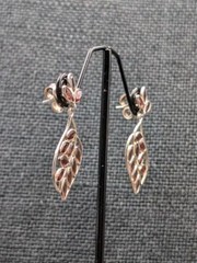 Vtg Sterling Silver Multi Amber Glass Marquise Shape Leaf Design 925 Earrings