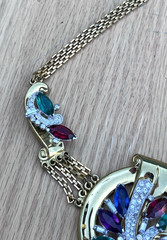 Antique McClelland Barclay Gold Tone Necklace w/ Rhinestone Art Deco 1930s
