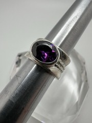 Vintage Sterling Silver Amethyst Chain Ring Size 5 JB23