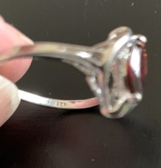 STERLING SILVER MARQUIS GARNET FILIGREE RING SIZE 9 Stamped 925 RJ