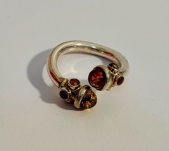 Vintage 925 Sterling Silver Baltic Amber Bypass Ring, Size 9