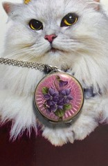 LOVELY Antique STERLING ENAMEL GUILLOCHE PINK LOCKET w VIOLETS Necklace M*I*N*T