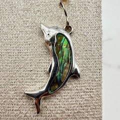 VTG Alpaca Mexico Silver Tone Dolphin Drop Dangle Earrings Inlaid Abalone Shell