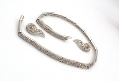 Panetta 1940s Cutout Scroll Rhinestone Necklace Clip Earring Set; Book Reference