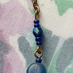 Vintage Dark Blue Glass Necklace Gold Tone Filigree Art Nouveau Look