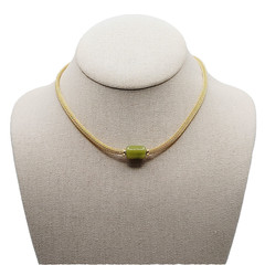 Crown Trifari Mesh Choker Necklace Lime Green Lucite Fixed Barrel Pendant 15 in